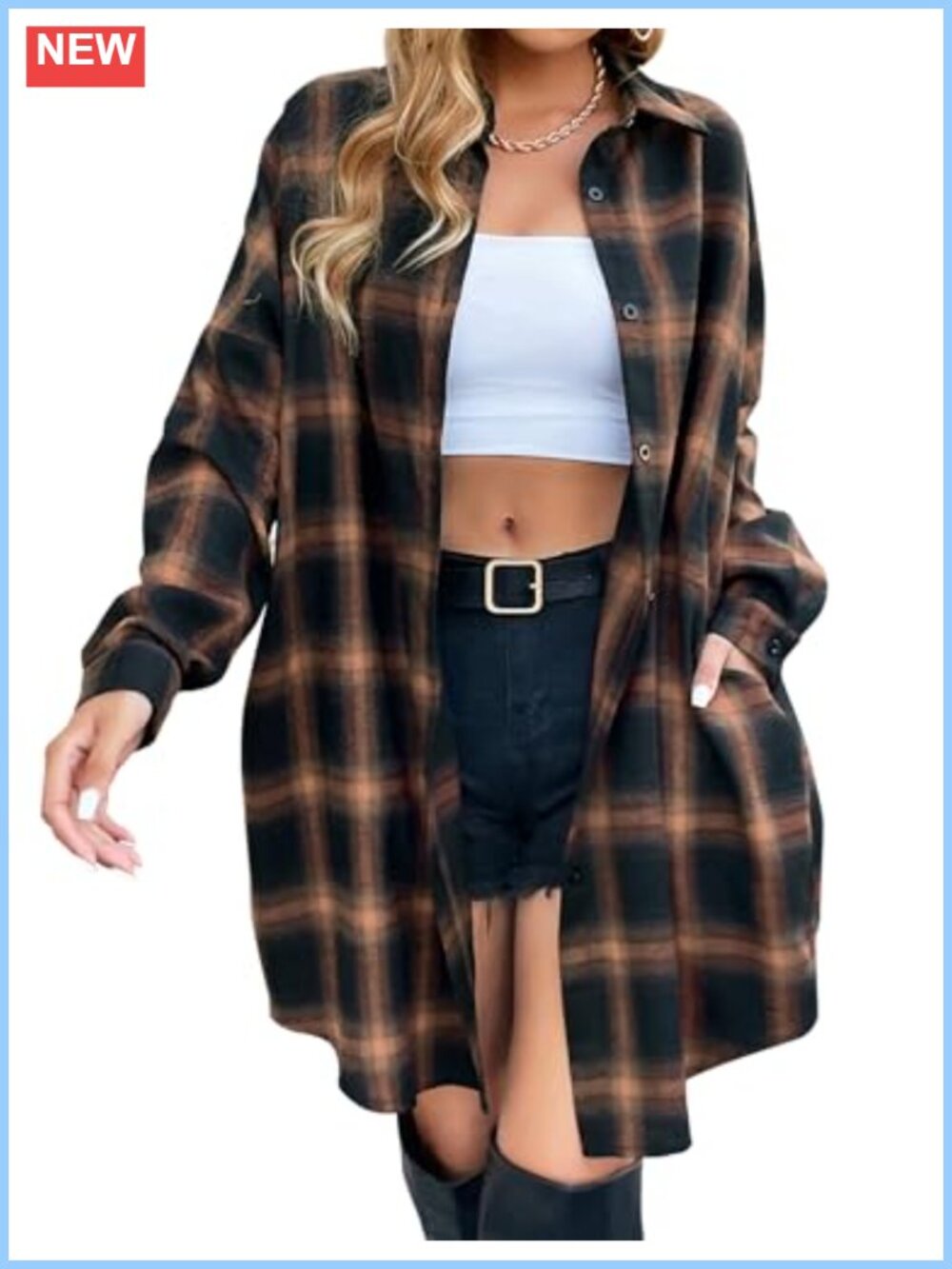 Women's Plaid Flannel Button Down Shirt Long Sleeve Casual Tunic Top